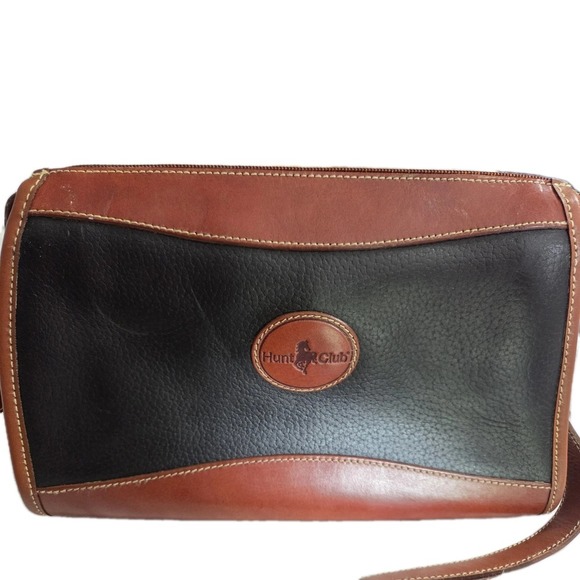 Hunt Club Vintage Leather Shoulder Crossbody Bag Purse Black and Brown - Picture 9 of 11